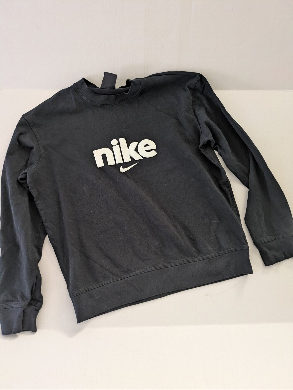 Nike Women's Black Crewneck Sweatshirt with White Puffer Logo Size Medium